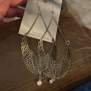 Lightweight Metal Wings Oversized Earrings NEW